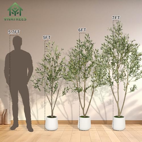VIVATREES Olive Tree Artificial Indoor 6FT with White Planter