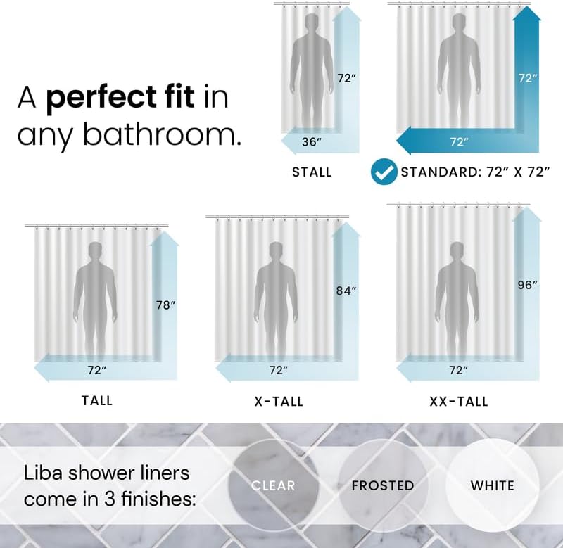 LiBa Waterproof Shower Curtain - 72x72 White Heavy Duty Peva