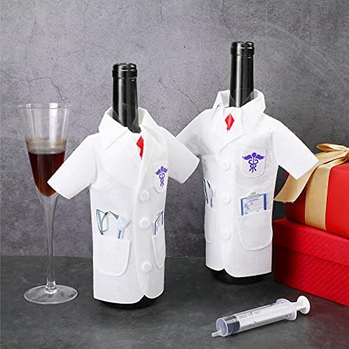 Geiserailie 4 Pcs White Coat Wine Cover Bag with Necklace Tie Shape