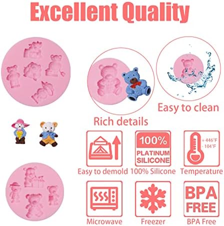 Teddy Bear Chocolate Silicone Molds 4pcs for Cake Decoration
