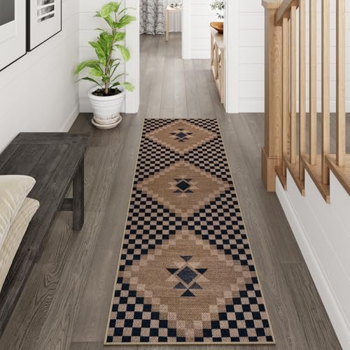 Livebox Easy Jute Runner Rug 2x6 Black Checkered