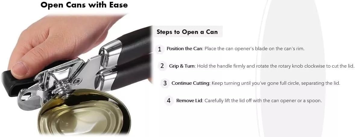 Manual Can Opener with Smooth Edge Blade and Bottle Opener Black 1
