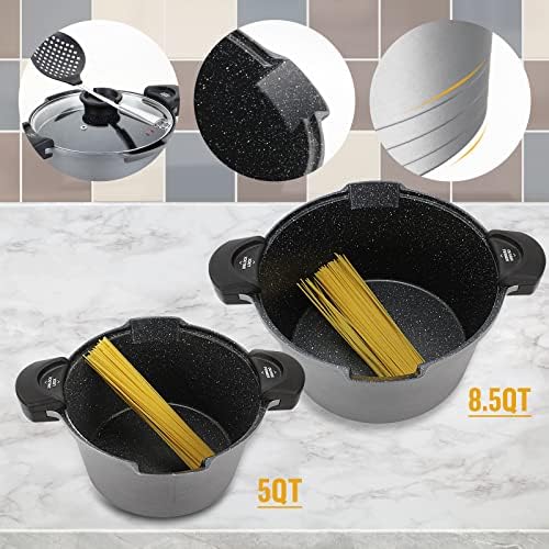 5 Quart Pasta Pot with Strainer Lid and Tempered Glass Lid