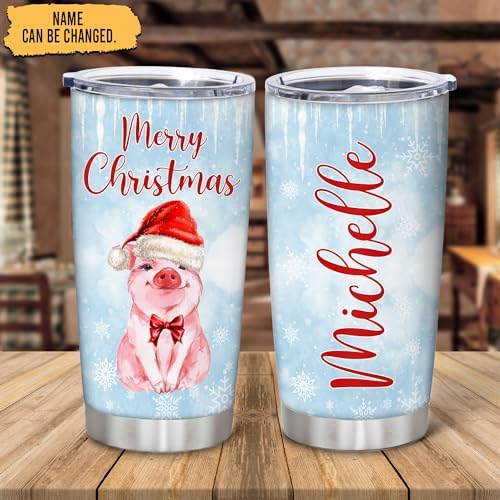 Hyturtle Custom Name Pig Christmas Coffee Tumbler 20oz