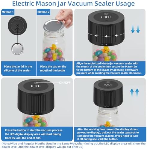 Electric Mason Jar Vacuum Sealer Kit 2000mAh Rechargeable 350 Seals Per Charge