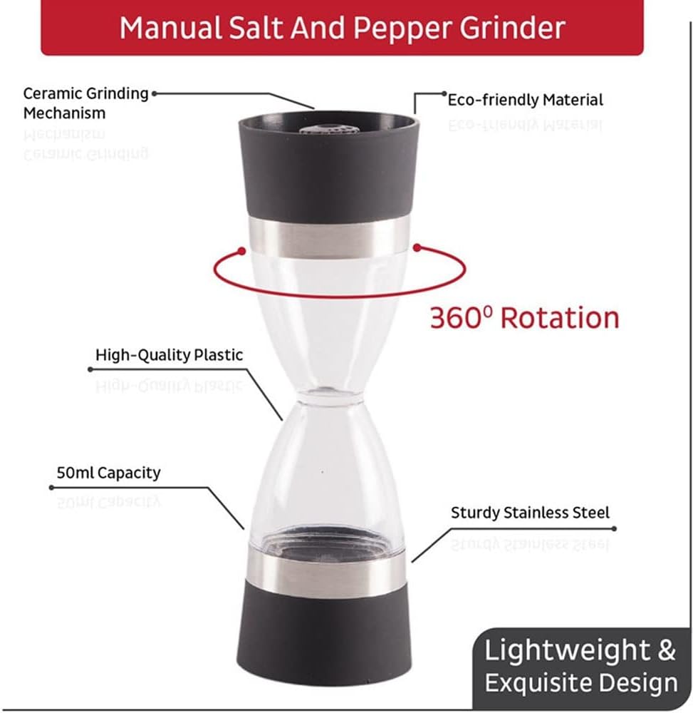 Salt and Pepper Mill Grinder Set 2 in 1 Double Head Refillable