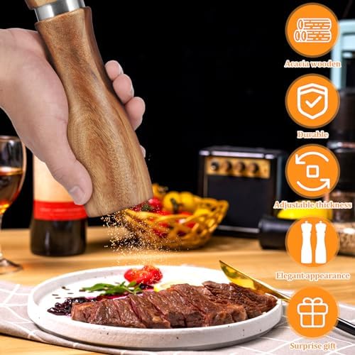 2Pcs Wood Salt and Pepper Grinder Set with Adjustable Coarseness