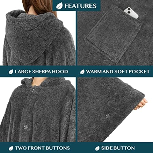 PAVILIA Dark Gray Hooded Blanket Poncho for Women