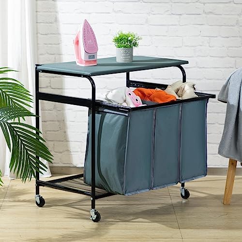ALIMORDEN Laundry Sorter with Ironing Board and Folding Lid