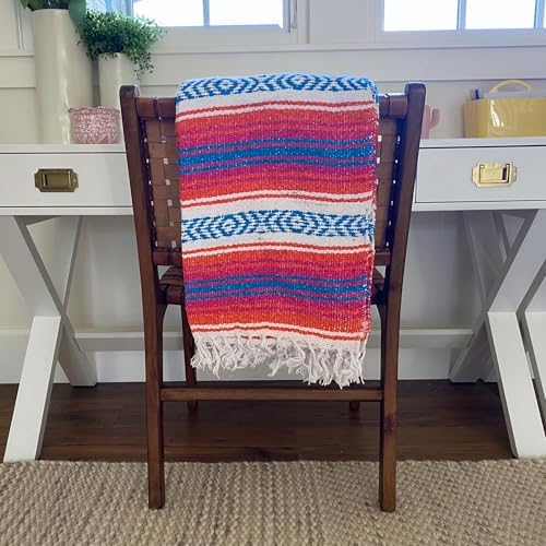 Del Mex Classic Mexican Blanket 70x50 Orange Pink Blue