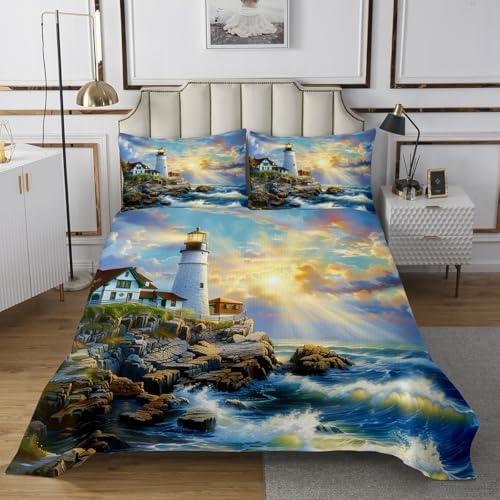 Erosebridal 3D Lighthouse Bedspread Set Ocean Theme Kids