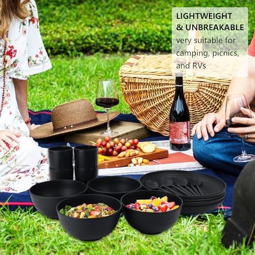 PYRMONT 28-Piece Wheat Straw Dinnerware Set for 4 Black