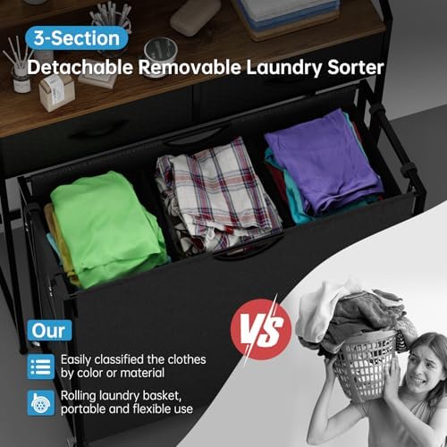 2 Tier Laundry Sorter with 3 Sections and Wheels