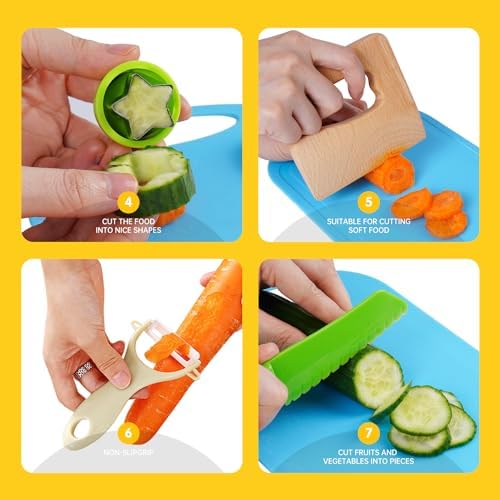Kids Kitchen Safe Knife Set with Cutting Board and Gloves