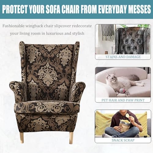 2-Piece Stretch Wingback Chair Covers - Brown