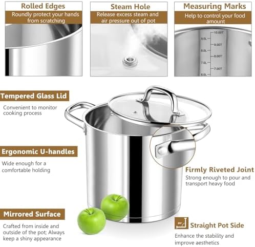 PP CHEF 10 Quart Extra Large Stockpot with Glass Lid