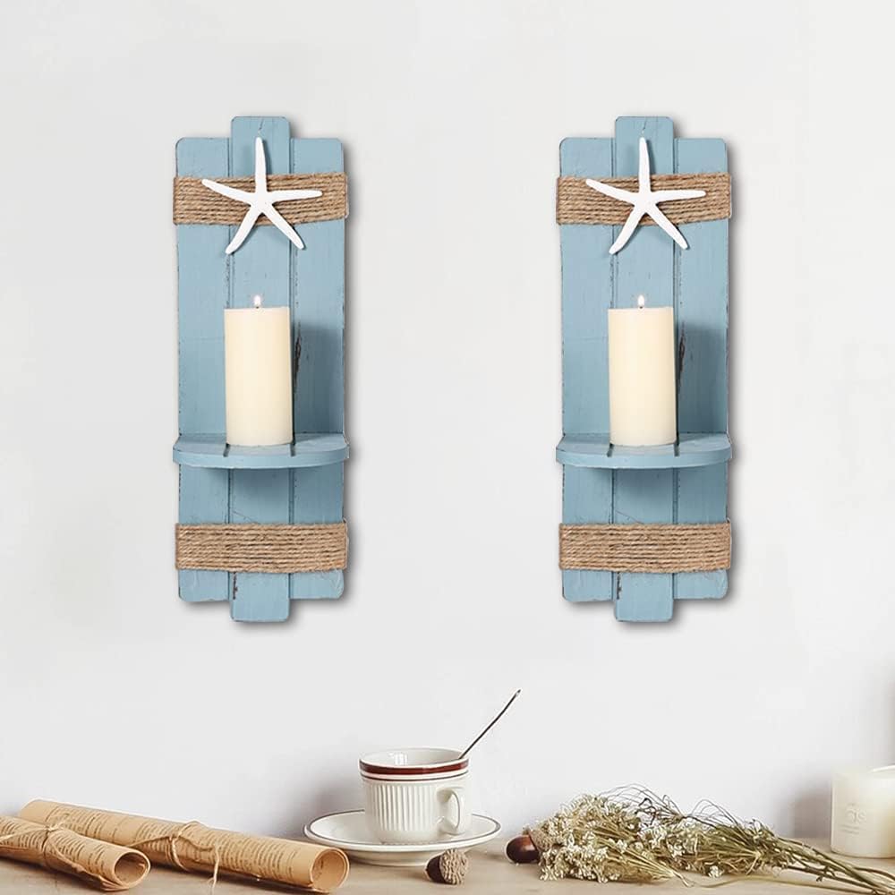 SOMTO Beach Starfish Wall Candle Sconces Set of 2