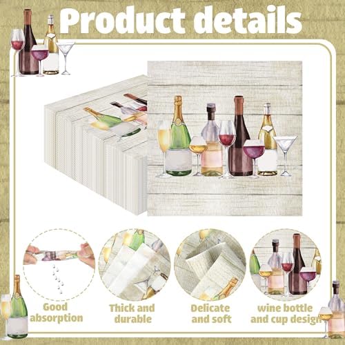 100 Pcs 3-Ply Wine Themed Cocktail Napkins