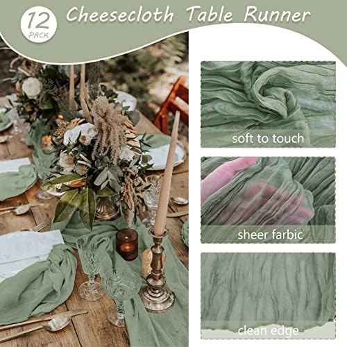 12 Pack 10ft Dusty Sage Green Cheesecloth Table Runner