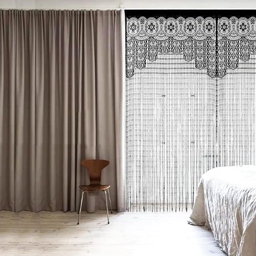 HSYLYM Macrame Curtain Black 35x79in