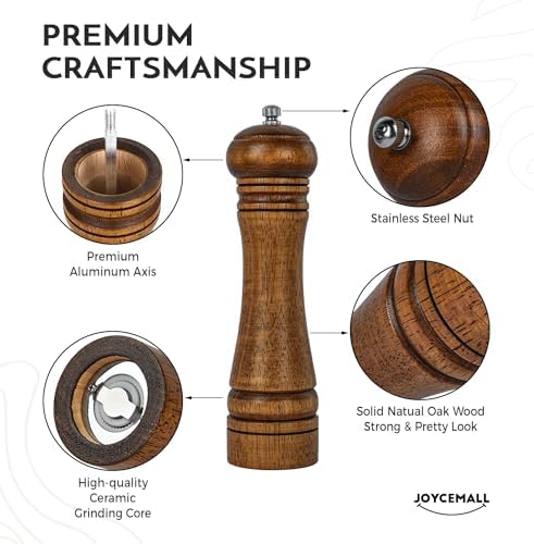 10 Inch Wood Salt and Pepper Grinder Set with 6 Pieces