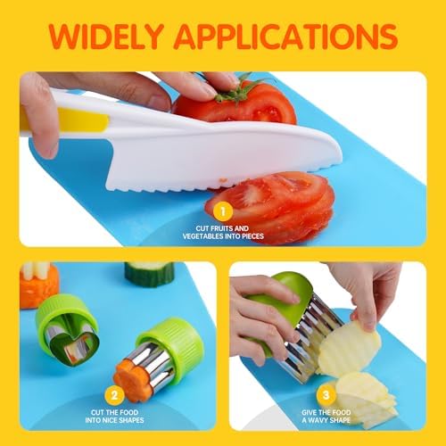 Kids Kitchen Safe Knife Set with Cutting Board and Gloves