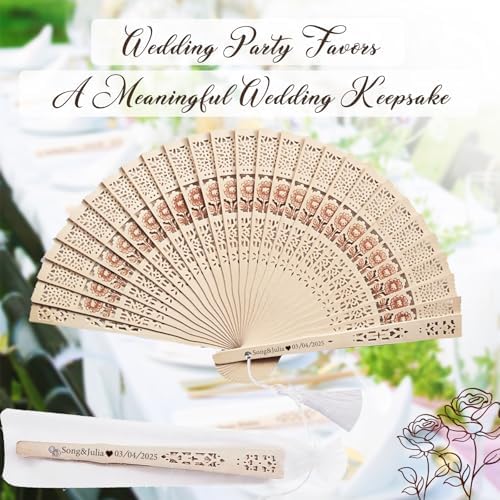 LIUBAI 50PCS Custom Folding Handheld Fans Wedding Favors