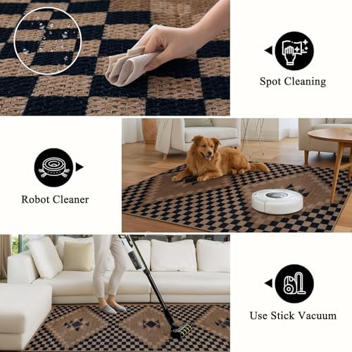Livebox Easy Jute Runner Rug 2x6 Black Checkered