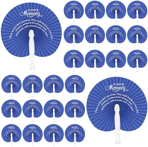 Roowest 25 Pcs Blue Memorial Folding Fans for Funerals