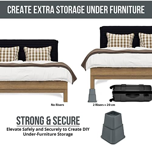 Utopia Bedding Bed Risers Set of 4 3 5 8 Inch Grey