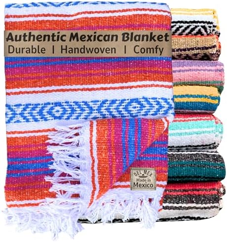 Del Mex Classic Mexican Blanket 70x50 Orange Pink Blue
