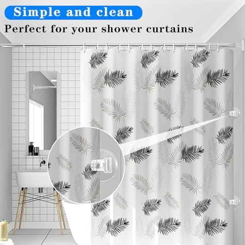 4 Pack Clear Shower Curtain Clips with Self Adhesive Windproof Splash Guard