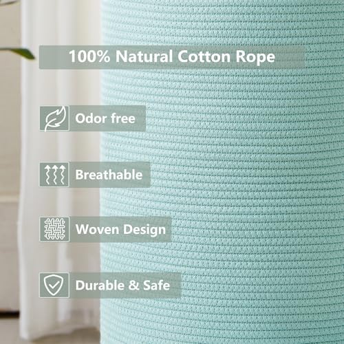 15Dx20H Inches Tall Green Cotton Rope Laundry Basket