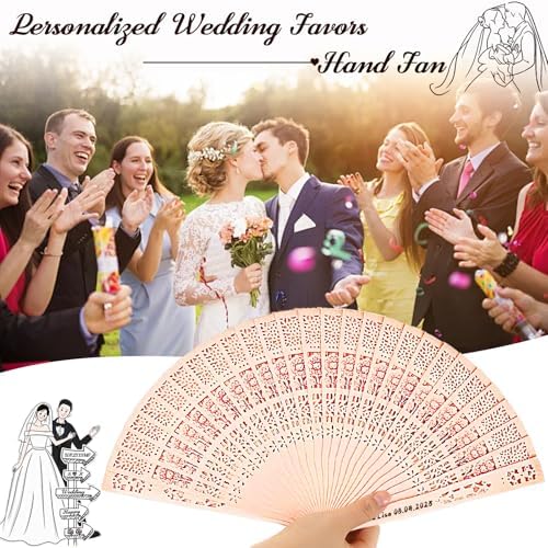 LIUBAI 50PCS Custom Folding Handheld Fans Wedding Favors