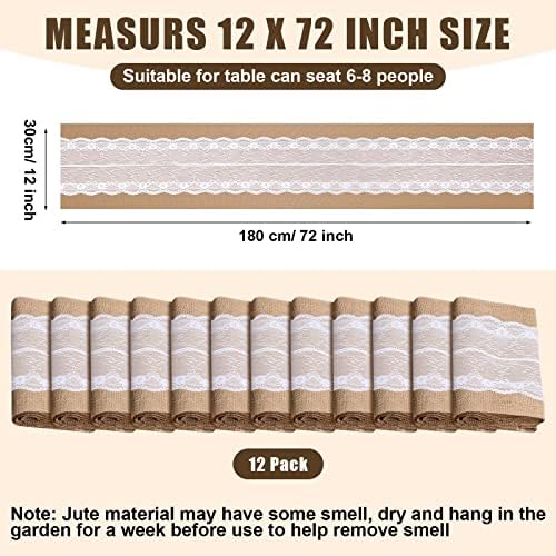 Chumia 12 Pack Burlap Table Runner for Farmhouse Decor