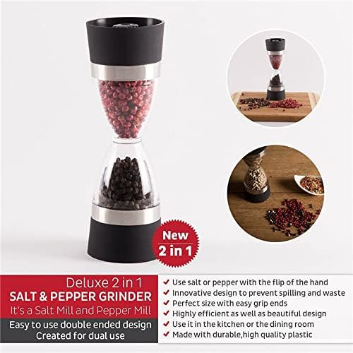 Salt and Pepper Mill Grinder Set 2 in 1 Double Head Refillable