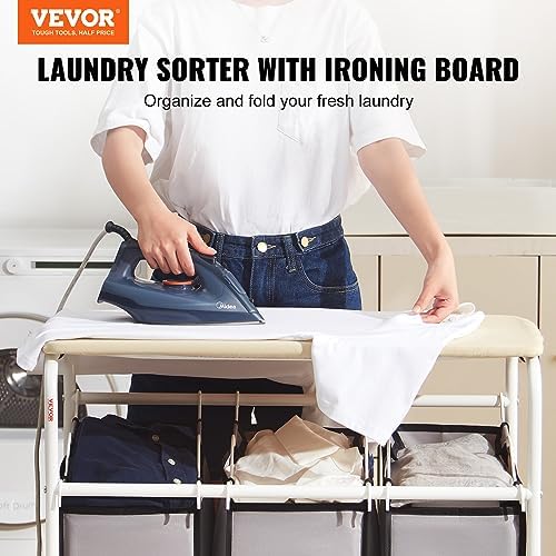 VEVOR 3-Section Laundry Sorter Cart with Ironing Board