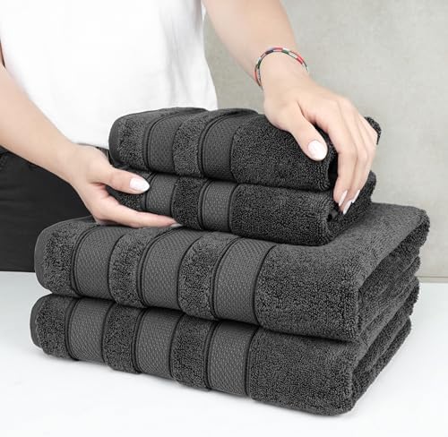 American Soft Linen Salem Bath Towel Set 6 Piece Dark Gray