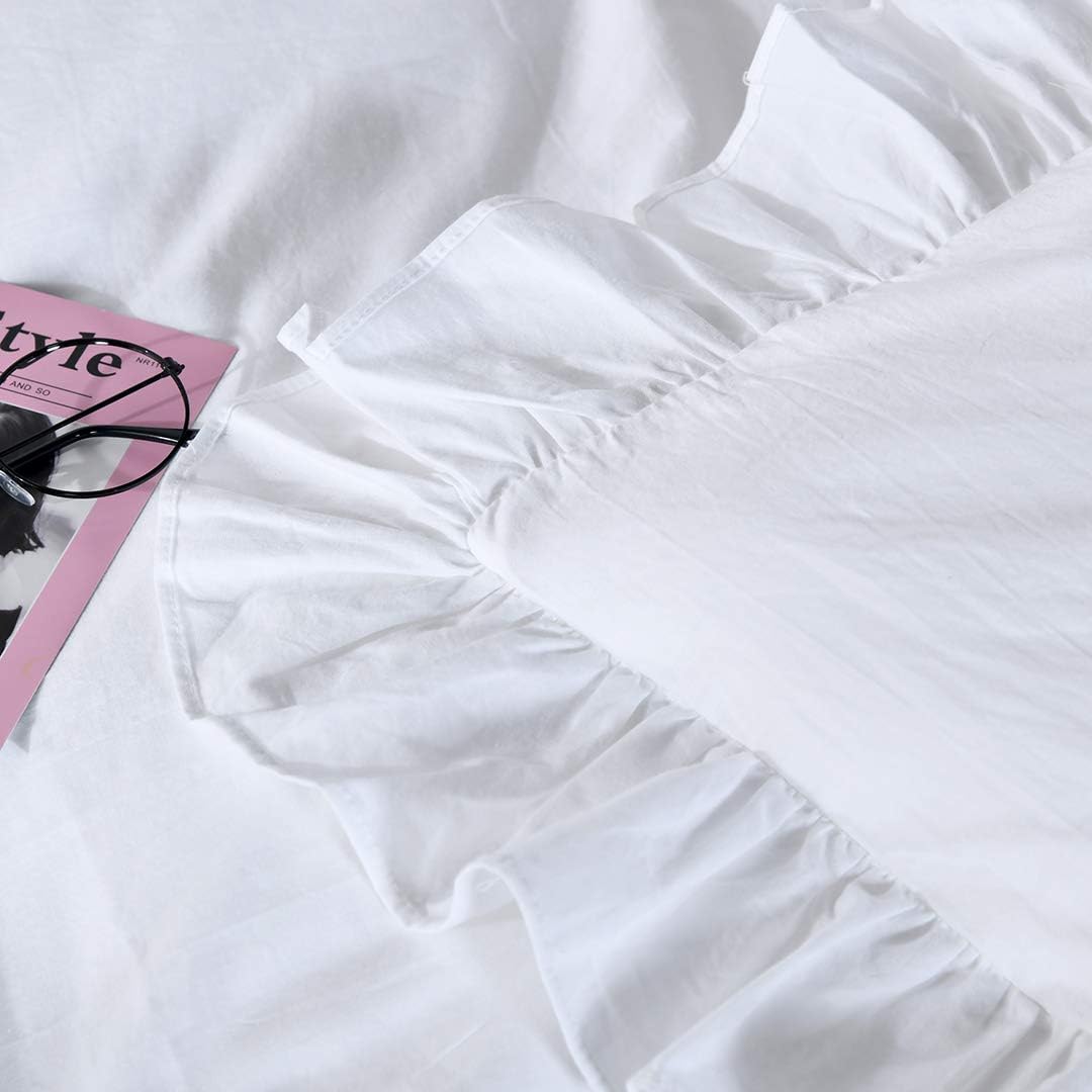 QSH White Ruffle Twin Duvet Cover Set