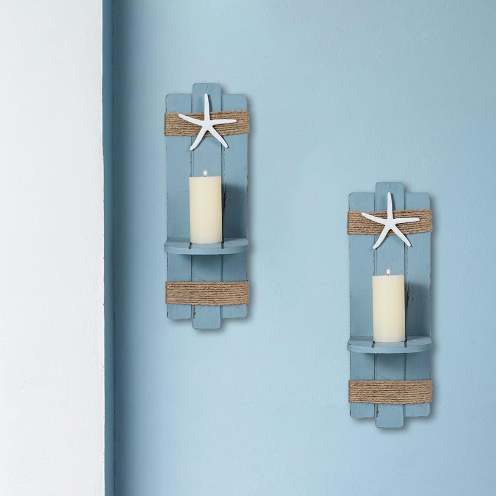 SOMTO Beach Starfish Wall Candle Sconces Set of 2