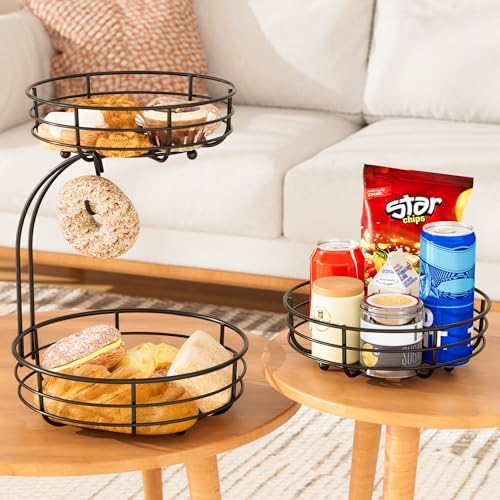 Bextsrack 2-Tier Fruit Basket with Banana Hanger Black