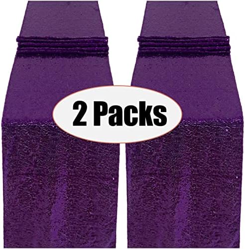 Sparkling Sequin Table Runner 12x120 Inches - 2 Pack Purple