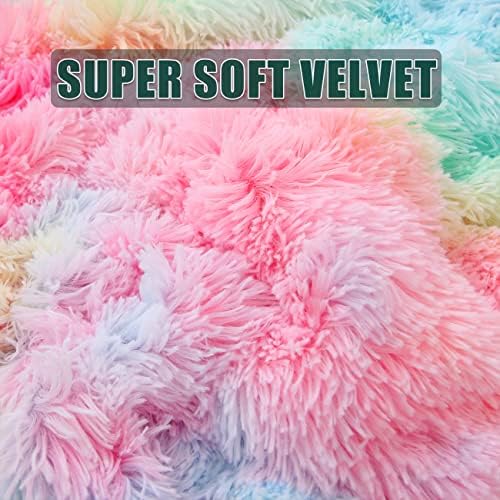 Mengersi Velvet Floor Pillows Faux Fur Tie Dye Cover