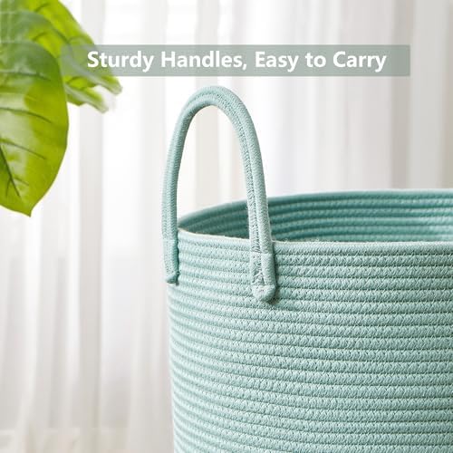15Dx20H Inches Tall Green Cotton Rope Laundry Basket