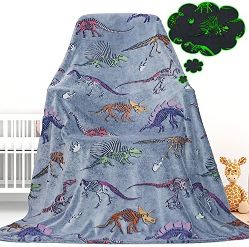 Glow in The Dark Dinosaur Throw Blanket for Kids