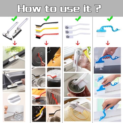 12Pcs Hard Bristle Crevice Cleaning Brush Set for Windows and More