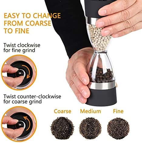 Salt and Pepper Mill Grinder Set 2 in 1 Double Head Refillable