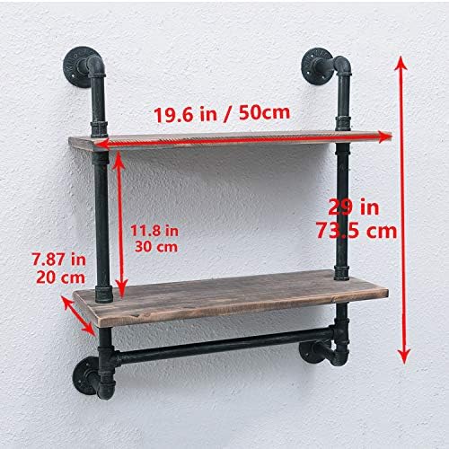 Retro Grey Industrial Pipe Bathroom Shelf Towel Rack 2 Tier