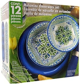 Melamine 12 Piece Dinnerware Set Blue Green