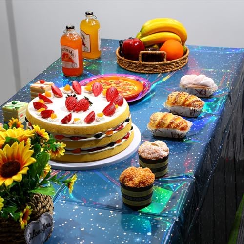 3Pcs Iridescent Space Tablecloths 54x108 Inch Blue Galaxy Party Decorations